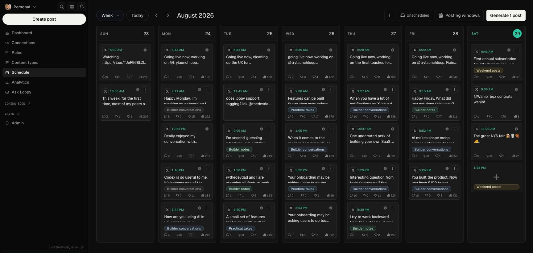 Postede Schedule workspace